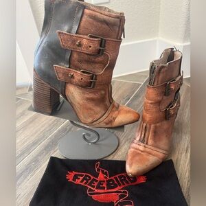 Freebird Joey Bronze Leather Heel Boots with Buckles